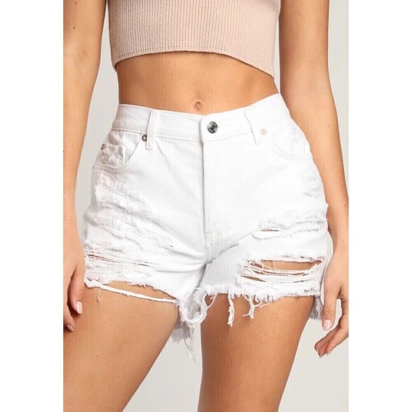 FREE PEOPLE We The Free Maggie Denim Shorts Size 27 NWT White Distress Festival - Picture 1 of 11